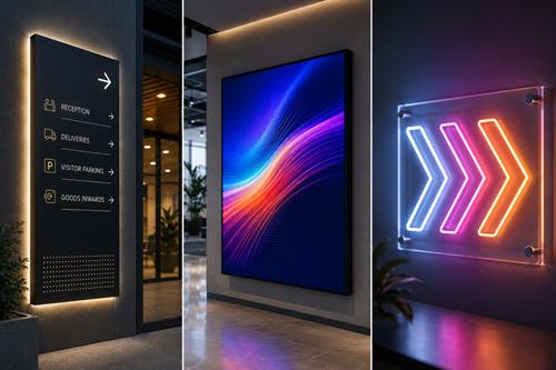 LED modules and flexible neon in warm and coloured light