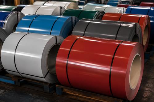 Prepainted steel coils in red, blue and white